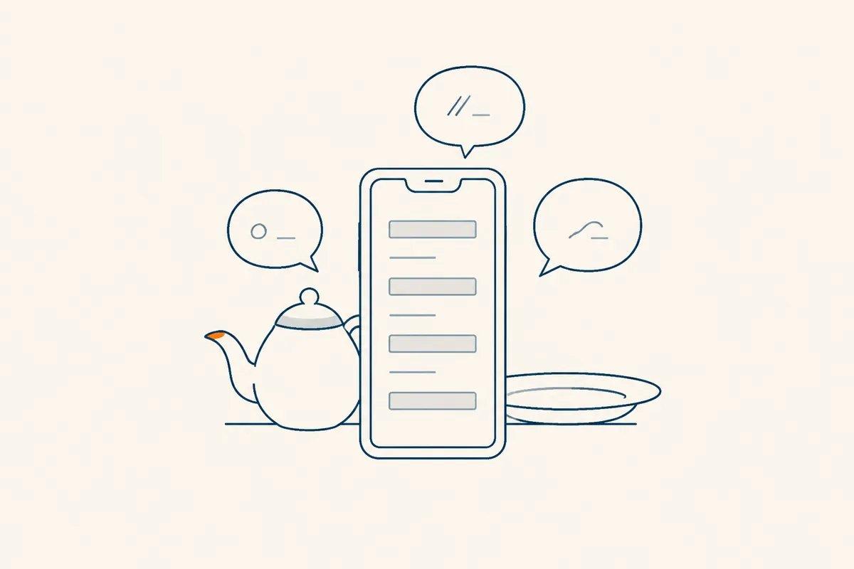 Un téléphone affiche une carte, entouré de bulles de dialogue.