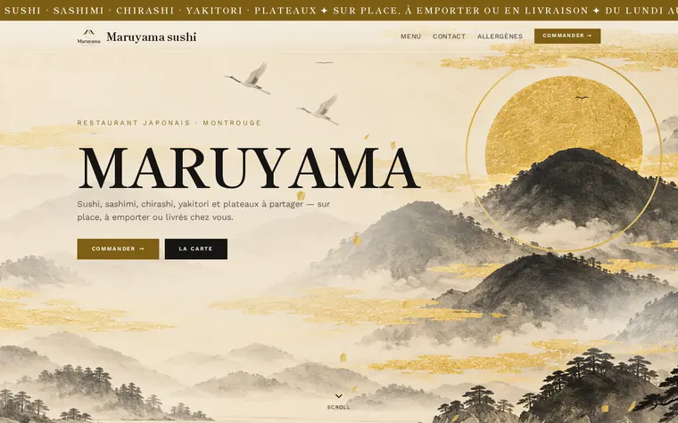 La page d’accueil de maruyama.fr, sur ordinateur et sur téléphone.